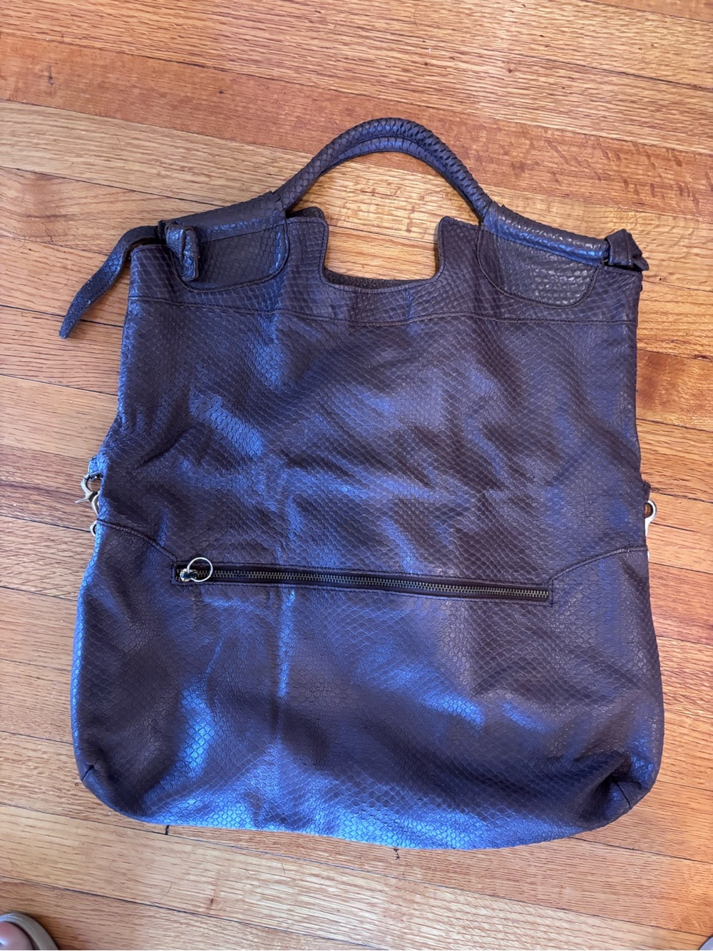 Foley + Corinna Large Textured Leather Tote Handbag in Deep Espresso Brown